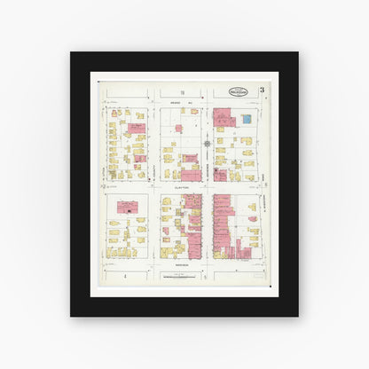 Old map wall art mockup — black gallery frame with white mat — Sanborn Fire Insurance Map from Waukegan, Lake County, Illinois (1917), Sheet #0003