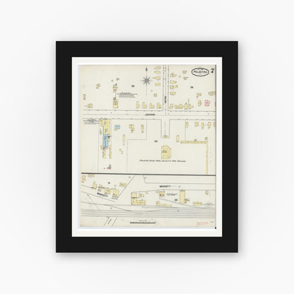Old map wall art mockup — black gallery frame with white mat — Sanborn Fire Insurance Map from Palmyra, Wayne County, New York (1889), Sheet #0007