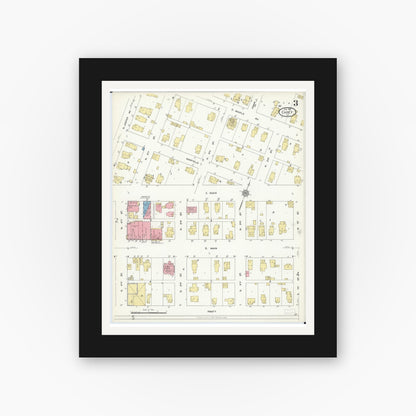 Old map wall art mockup — black gallery frame with white mat — Sanborn Fire Insurance Map from Casey, Clark County, Illinois (1912), Sheet #0003