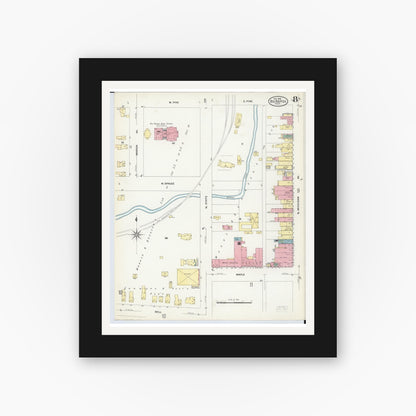 Old map wall art mockup — black gallery frame with white mat — Sanborn Fire Insurance Map from Big Rapids, Mecosta County, Michigan (1908), Sheet #0008