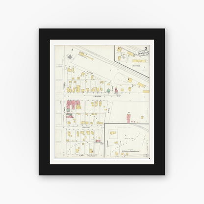 Old map wall art mockup — black gallery frame with white mat — Sanborn Fire Insurance Map from New Carlisle, Saint Joseph County, Indiana (1899), Sheet #0003