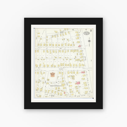 Old map wall art mockup — black gallery frame with white mat — Sanborn Fire Insurance Map from Ashland, Ashland County, Ohio (1911), Sheet #0002