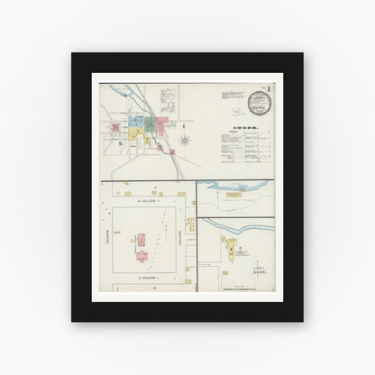 Old map wall art mockup — black gallery frame with white mat — Sanborn Fire Insurance Map from Evansville, Rock County, Wisconsin (1894), Sheet #0001