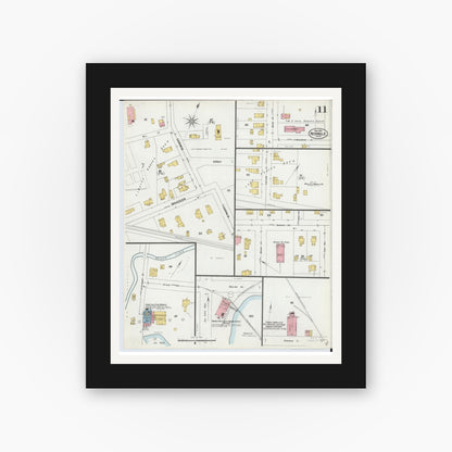 Old map wall art mockup — black gallery frame with white mat — Sanborn Fire Insurance Map from Norwalk, Huron County, Ohio (1899), Sheet #0011