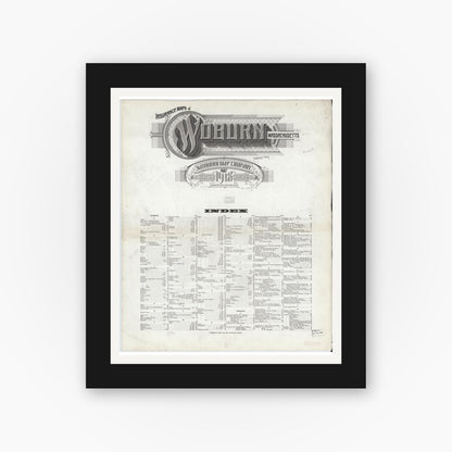 Old map wall art mockup — black gallery frame with white mat — Sanborn Fire Insurance Map from Woburn, Middlesex County, Massachusetts (1918), Sheet #0001