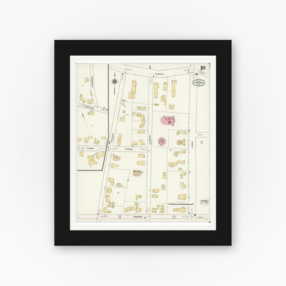 Old map wall art mockup — black gallery frame with white mat — Sanborn Fire Insurance Map from Orange, Franklin County, Massachusetts (1911), Sheet #0010