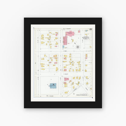 Old map wall art mockup — black gallery frame with white mat — Sanborn Fire Insurance Map from Mankato, Blue Earth County, Minnesota (1900), Sheet #0013
