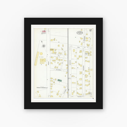 Old map wall art mockup — black gallery frame with white mat — Sanborn Fire Insurance Map from Amesbury, Essex County, Massachusetts (1909), Sheet #0017