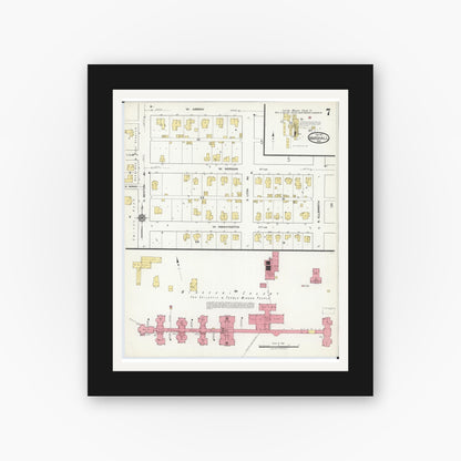 Old map wall art mockup — black gallery frame with white mat — Sanborn Fire Insurance Map from Marshall, Saline County, Missouri (1917), Sheet #0007