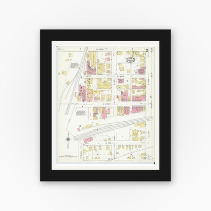 Old map wall art mockup — black gallery frame with white mat — Sanborn Fire Insurance Map from Orrville, Wayne County, Ohio (1911), Sheet #0005