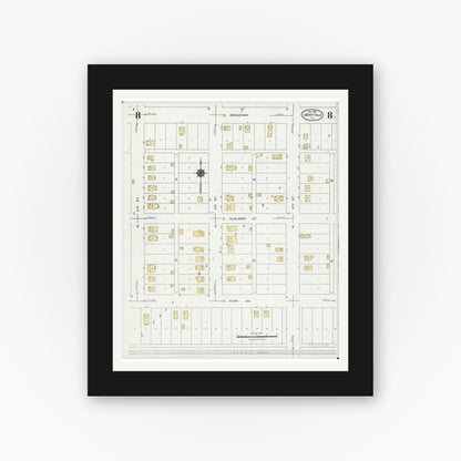 Old map wall art mockup — black gallery frame with white mat — Sanborn Fire Insurance Map from Libertyville, Lake County, Illinois (1924), Sheet #0008