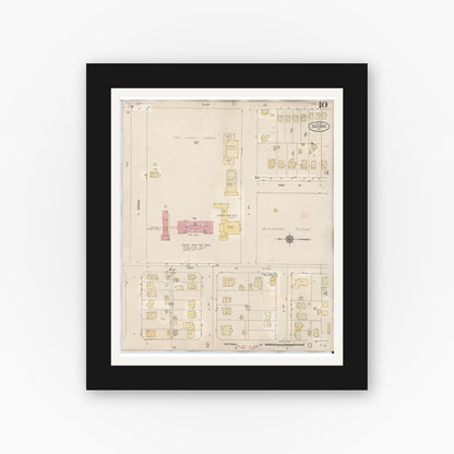 Old map wall art mockup — black gallery frame with white mat — Sanborn Fire Insurance Map from Calexico, Imperial County, California (1949), Sheet #0010
