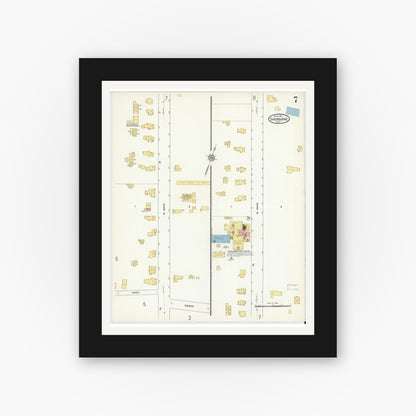 Old map wall art mockup — black gallery frame with white mat — Sanborn Fire Insurance Map from Sherburne, Chenango County, New York (1911), Sheet #0007