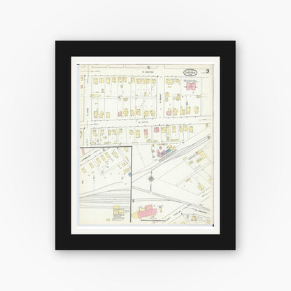 Old map wall art mockup — black gallery frame with white mat — Sanborn Fire Insurance Map from Fostoria, Seneca, Hancock, And Wood Counties, Ohio (1914), Sheet #0009