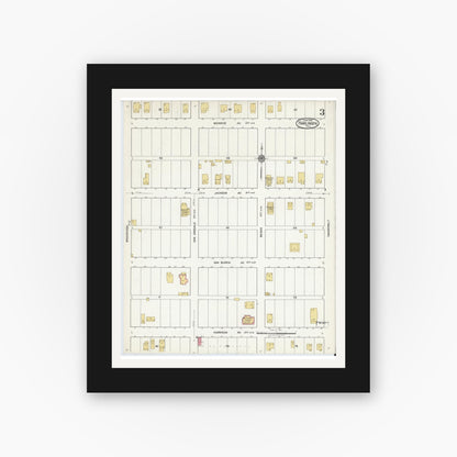 Old map wall art mockup — black gallery frame with white mat — Sanborn Fire Insurance Map from Harlingen, Cameron County, Texas (1919), Sheet #0003