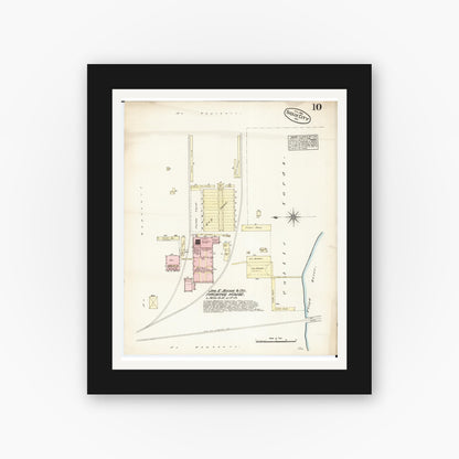 Old map wall art mockup — black gallery frame with white mat — Sanborn Fire Insurance Map from Sioux City, Woodbury County, Iowa (1884), Sheet #0010
