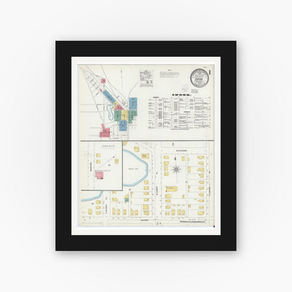 Old map wall art mockup — black gallery frame with white mat — Sanborn Fire Insurance Map from Sayre, Bradford County, Pennsylvania (1903) - Complete Map Set