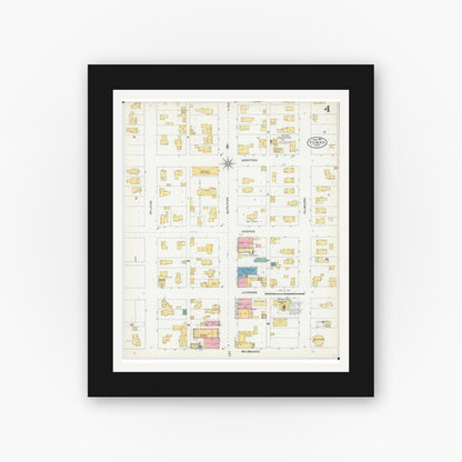 Old map wall art mockup — black gallery frame with white mat — Sanborn Fire Insurance Map from Tomah, Monroe County, Wisconsin (1904), Sheet #0004