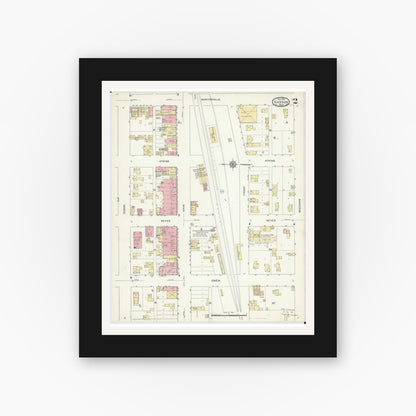 Old map wall art mockup — black gallery frame with white mat — Sanborn Fire Insurance Map from Kasson, Dodge County, Minnesota (1914), Sheet #0002