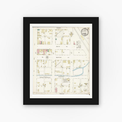 Old map wall art mockup — black gallery frame with white mat — Sanborn Fire Insurance Map from Corning, Adams County, Iowa (1886) â€” Complete Set