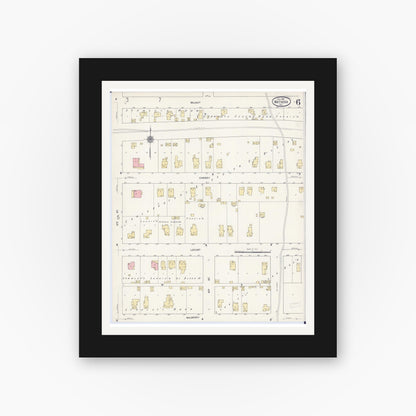 Old map wall art mockup — black gallery frame with white mat — Sanborn Fire Insurance Map from Watseka, Iroquois County, Illinois (1911), Sheet #0006