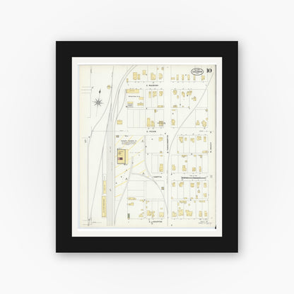 Old map wall art mockup — black gallery frame with white mat — Sanborn Fire Insurance Map from Sherman, Grayson County, Texas (1908), Sheet #0010