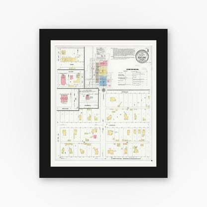 Old map wall art mockup — black gallery frame with white mat — Sanborn Fire Insurance Map from Kentland, Newton County, Indiana (1910) - Complete Map Set