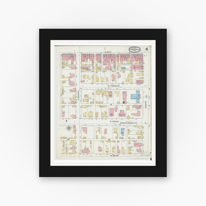 Old map wall art mockup — black gallery frame with white mat — Sanborn Fire Insurance Map from Circleville, Pickaway County, Ohio (1893), Sheet #0004