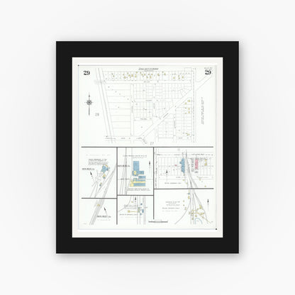 Old map wall art mockup — black gallery frame with white mat — Sanborn Fire Insurance Map from Beloit, Rock County, Wisconsin (1939), Sheet #0029