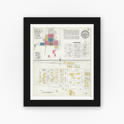 Old map wall art mockup — black gallery frame with white mat — Sanborn Fire Insurance Map from Eveleth, Saint Louis County, Minnesota (1921) - Complete Map Set