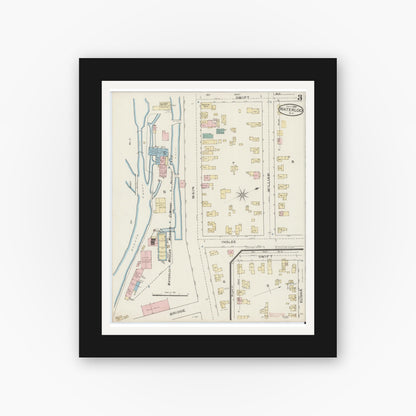 Old map wall art mockup — black gallery frame with white mat — Sanborn Fire Insurance Map from Waterloo, Seneca County, New York (1886), Sheet #0003