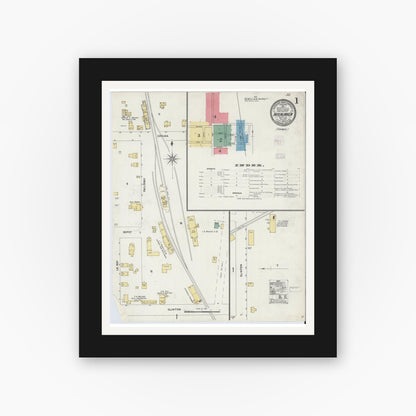 Old map wall art mockup — black gallery frame with white mat — Sanborn Fire Insurance Map from Interlaken, Seneca County, New York (1904), Sheet #0001