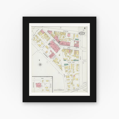Old map wall art mockup — black gallery frame with white mat — Sanborn Fire Insurance Map from Marinette, Marinette County, Wisconsin (1895), Sheet #0004