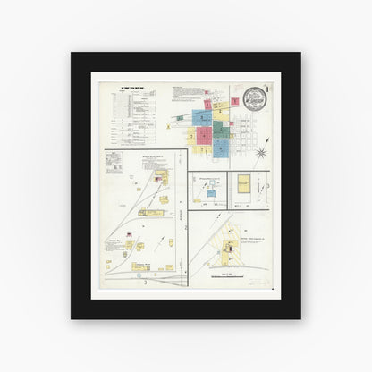 Old map wall art mockup — black gallery frame with white mat — Sanborn Fire Insurance Map from McGregor, McLennan County, Texas (1909) - Complete Map Set