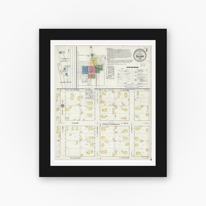 Old map wall art mockup — black gallery frame with white mat — Sanborn Fire Insurance Map from Orleans, Orange County, Indiana (1916), Sheet #0001