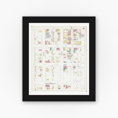Old map wall art mockup — black gallery frame with white mat — Sanborn Fire Insurance Map from Warsaw, Hancock County, Illinois (1906), Sheet #0004
