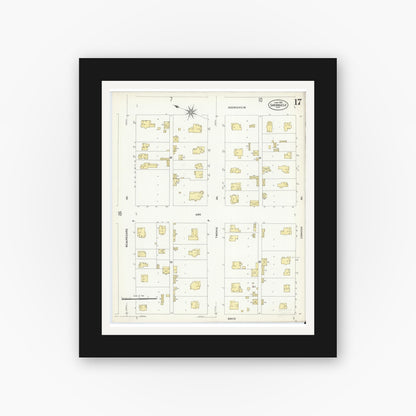 Old map wall art mockup — black gallery frame with white mat — Sanborn Fire Insurance Map from San Angelo, Tom Green County, Texas (1908), Sheet #0017