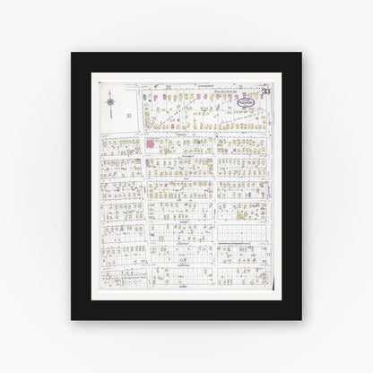 Old map wall art mockup — black gallery frame with white mat — Sanborn Fire Insurance Map from Freeport, Stephenson County, Illinois (1918), Sheet #0033
