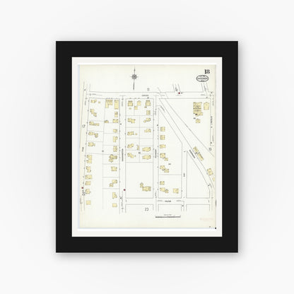 Old map wall art mockup — black gallery frame with white mat — Sanborn Fire Insurance Map from Gardner, Worcester County, Massachusetts (1914), Sheet #0018