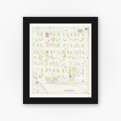 Old map wall art mockup — black gallery frame with white mat — Sanborn Fire Insurance Map from Elwood, Madison County, Indiana (1899), Sheet #0010