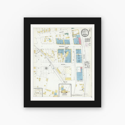 Old map wall art mockup — black gallery frame with white mat — Sanborn Fire Insurance Map from Navasota, Grimes County, Texas (1901) - Complete Map Set