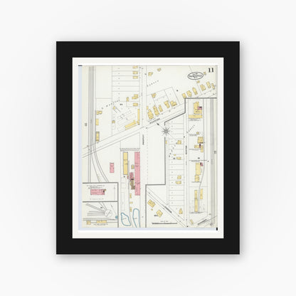 Old map wall art mockup — black gallery frame with white mat — Sanborn Fire Insurance Map from Painesville, Lake County, Ohio (1904), Sheet #0011