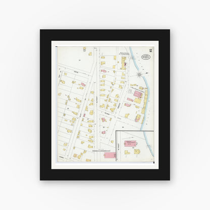 Old map wall art mockup — black gallery frame with white mat — Sanborn Fire Insurance Map from Monroe, Monroe County, Michigan (1899), Sheet #0002