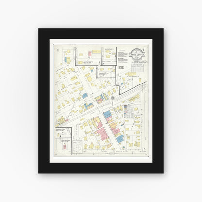 Old map wall art mockup — black gallery frame with white mat — Sanborn Fire Insurance Map from Liberty Center, Henry County, Ohio (1938) - Complete Map Set