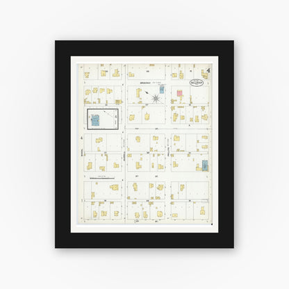 Old map wall art mockup — black gallery frame with white mat — Sanborn Fire Insurance Map from Ballinger, Runnels County, Texas (1902), Sheet #0004