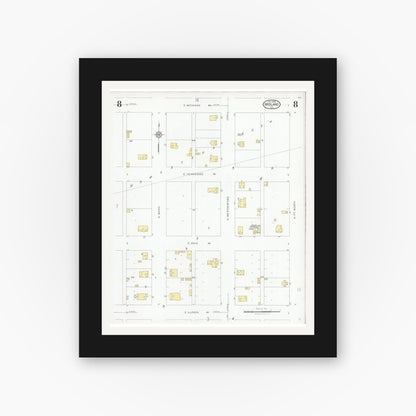 Old map wall art mockup — black gallery frame with white mat — Sanborn Fire Insurance Map from Midland, Midland County, Texas (1929), Sheet #0008