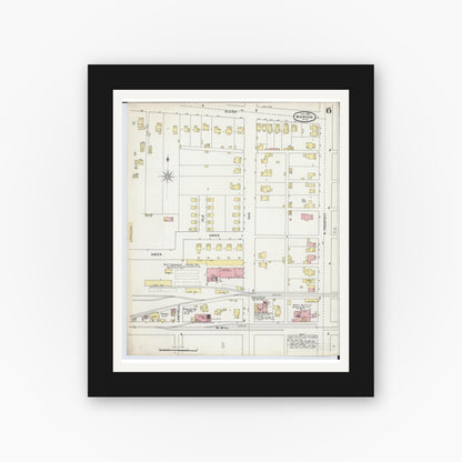 Old map wall art mockup — black gallery frame with white mat — Sanborn Fire Insurance Map from Marion, Marion County, Ohio (1895), Sheet #0006
