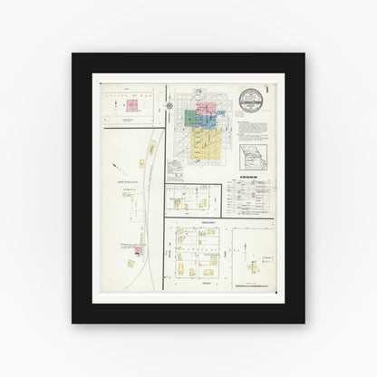 Old map wall art mockup — black gallery frame with white mat — Sanborn Fire Insurance Map from Eldorado Springs, Cedar County, Missouri (1914) - Complete Map Set