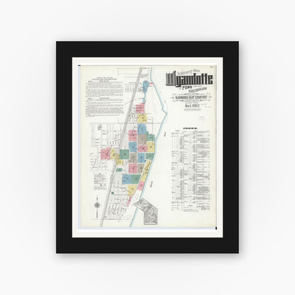 Old map wall art mockup — black gallery frame with white mat — Sanborn Fire Insurance Map from Wyandotte, Wayne County, Michigan (1912) - Complete Map Set