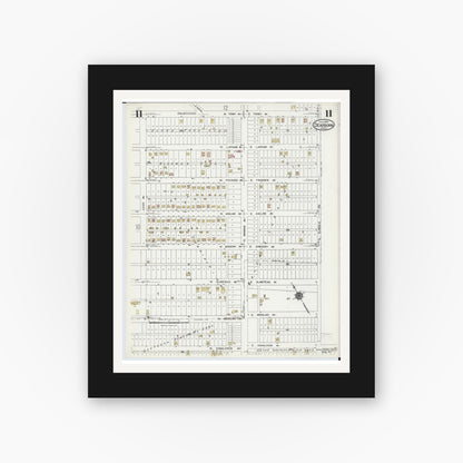Old map wall art mockup — black gallery frame with white mat — Sanborn Fire Insurance Map from Dearborn, Wayne County, Michigan (1924), Sheet #0011